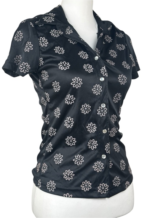 In Charge Tops - Y2K Vintage In Charge Floral Abstract Button Down Short Sleeve Shirt Size Medium